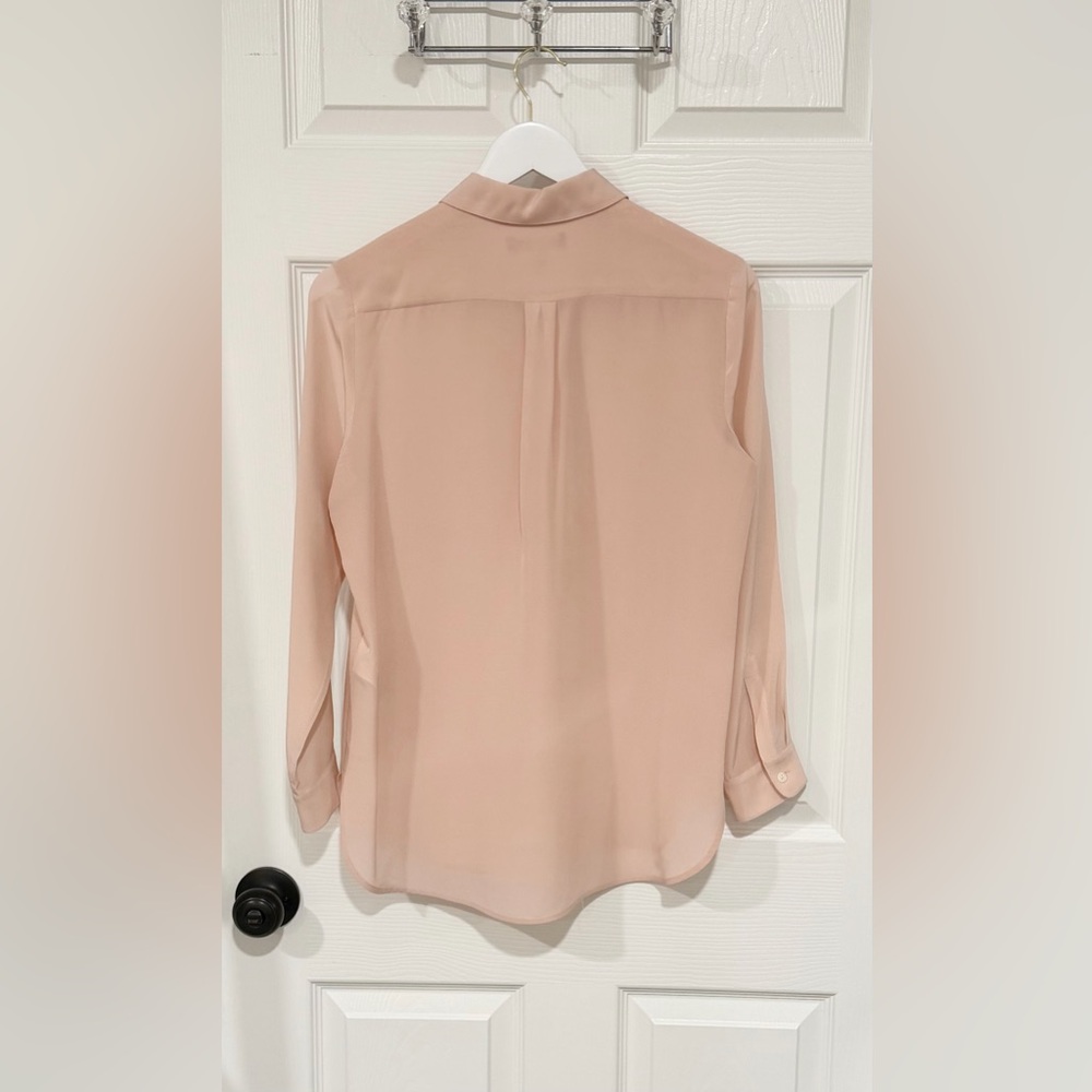 Banana Republic Silk Blush Pink Sheer Long Sleeve Button Front Small Petite Top - Picture 5 of 6